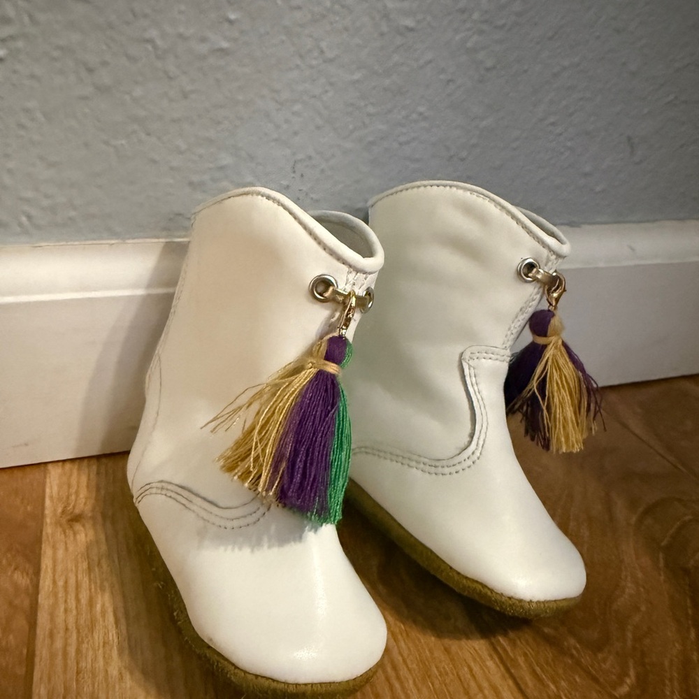Stylish Kids' White Mardi Gras Booties with Tassels